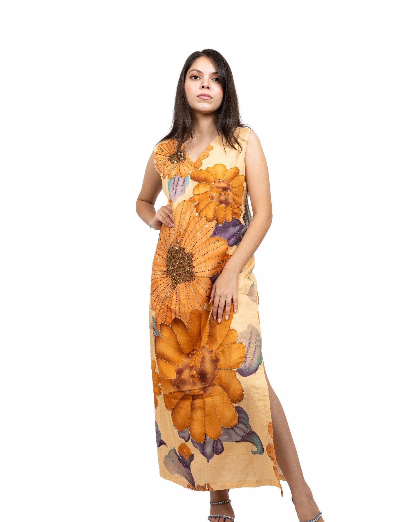 Long High Slit Dress with Work