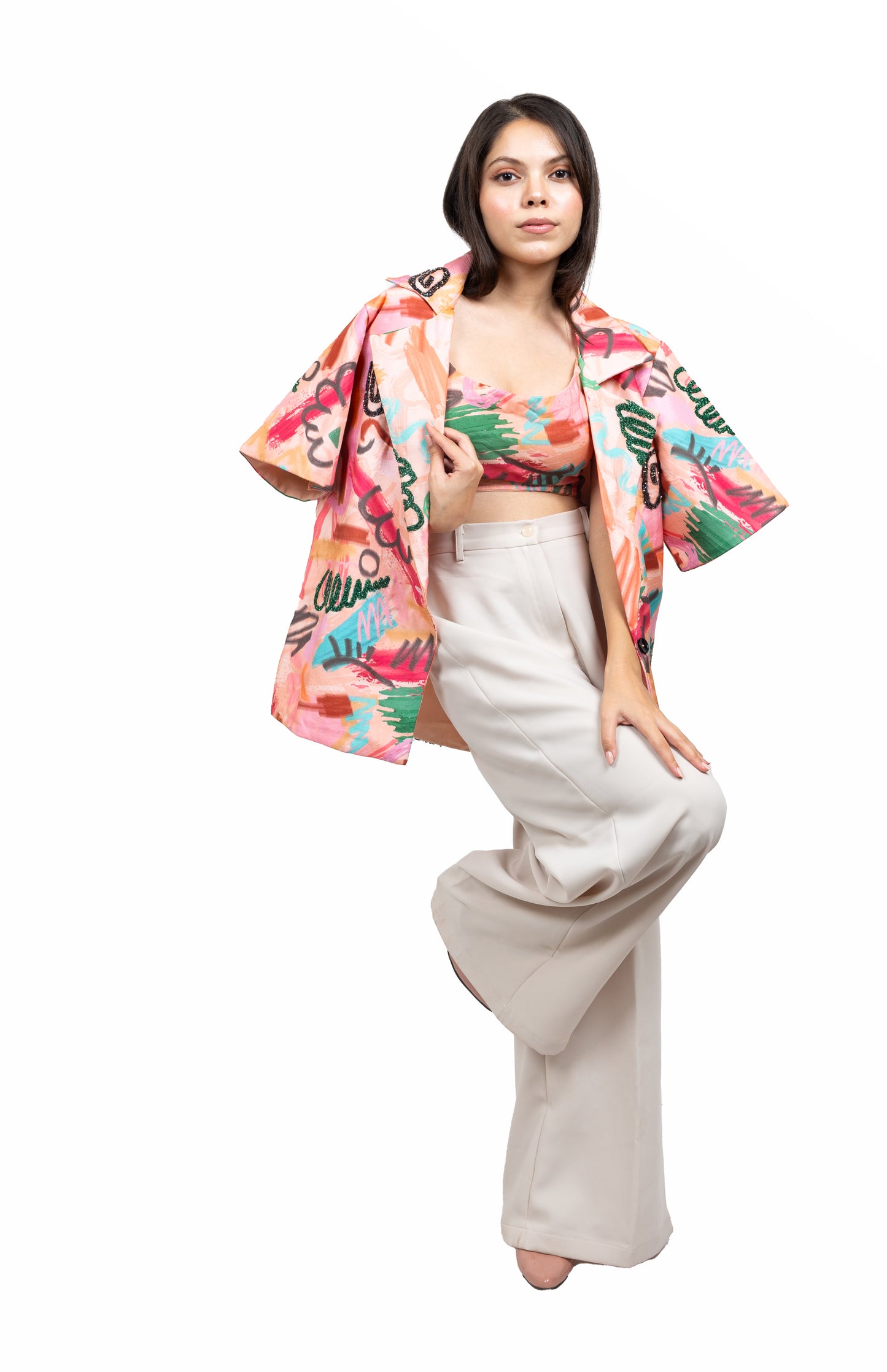 Geometric Print Blazer Three Piece Set Jacket