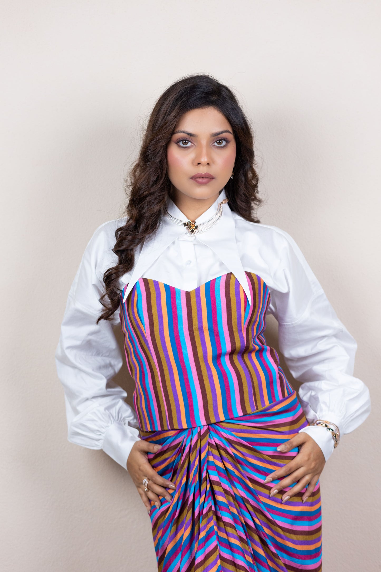 Stripe Drape Skirt 3 Piece Set