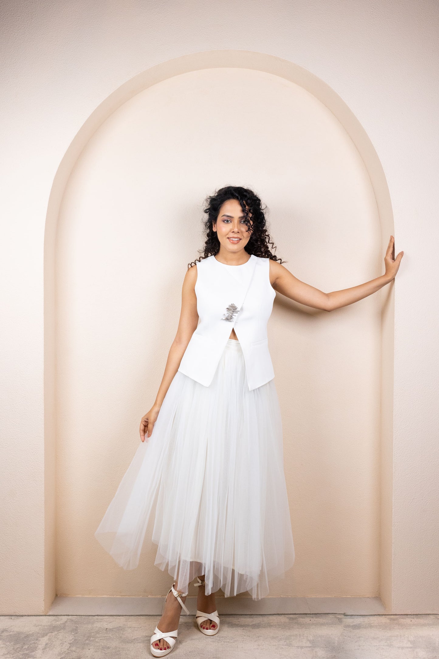White Tulle Skirt & Structured Vest