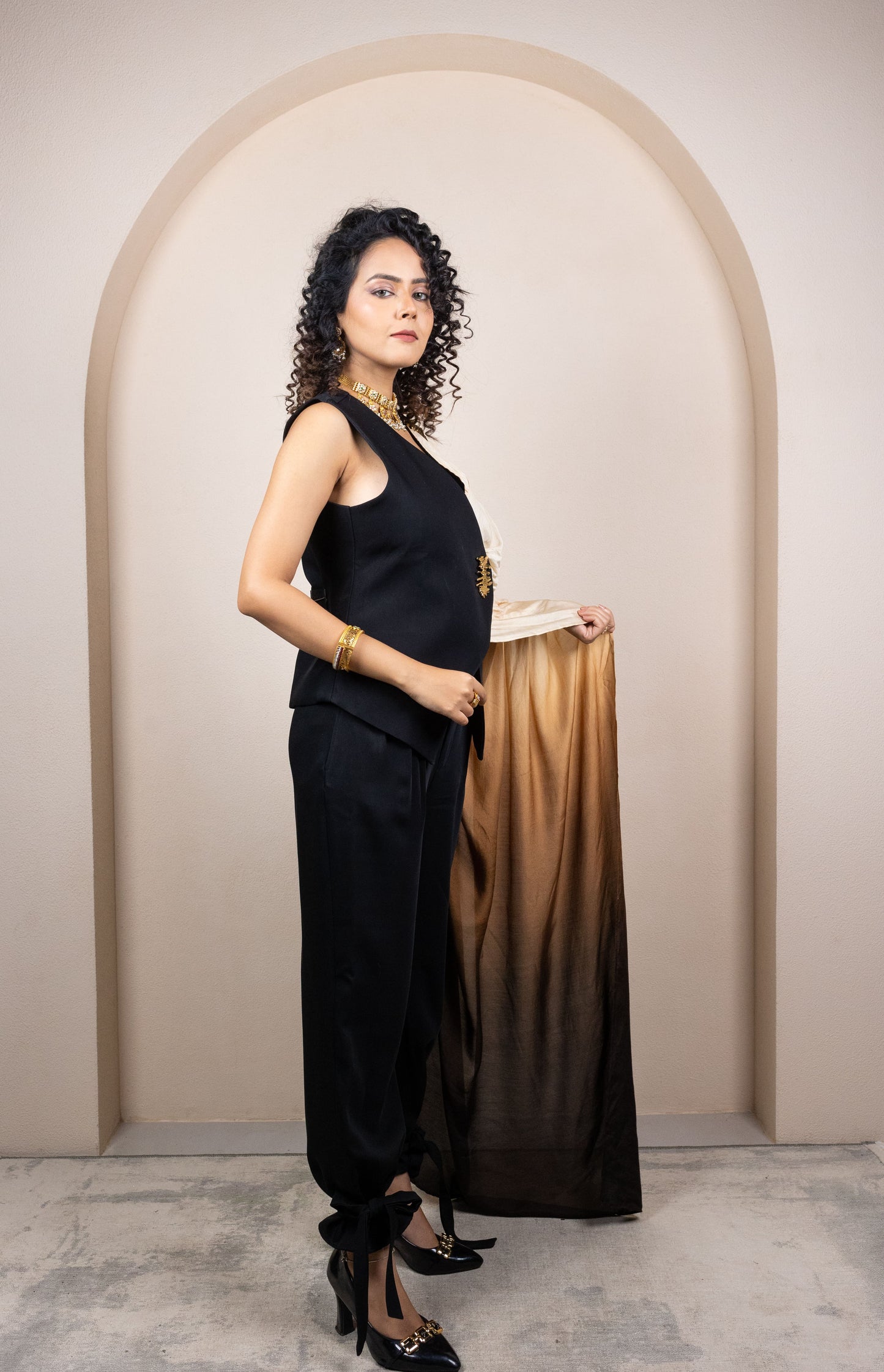 Colorblock Draped Ensemble