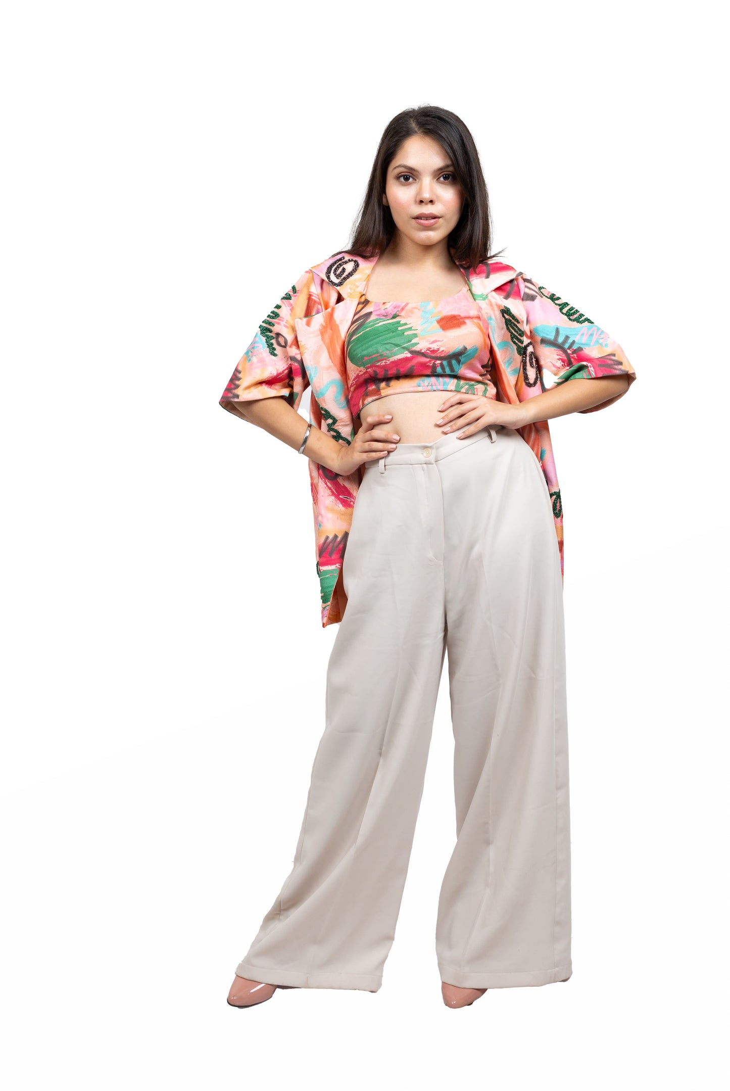Geometric Print Blazer Set