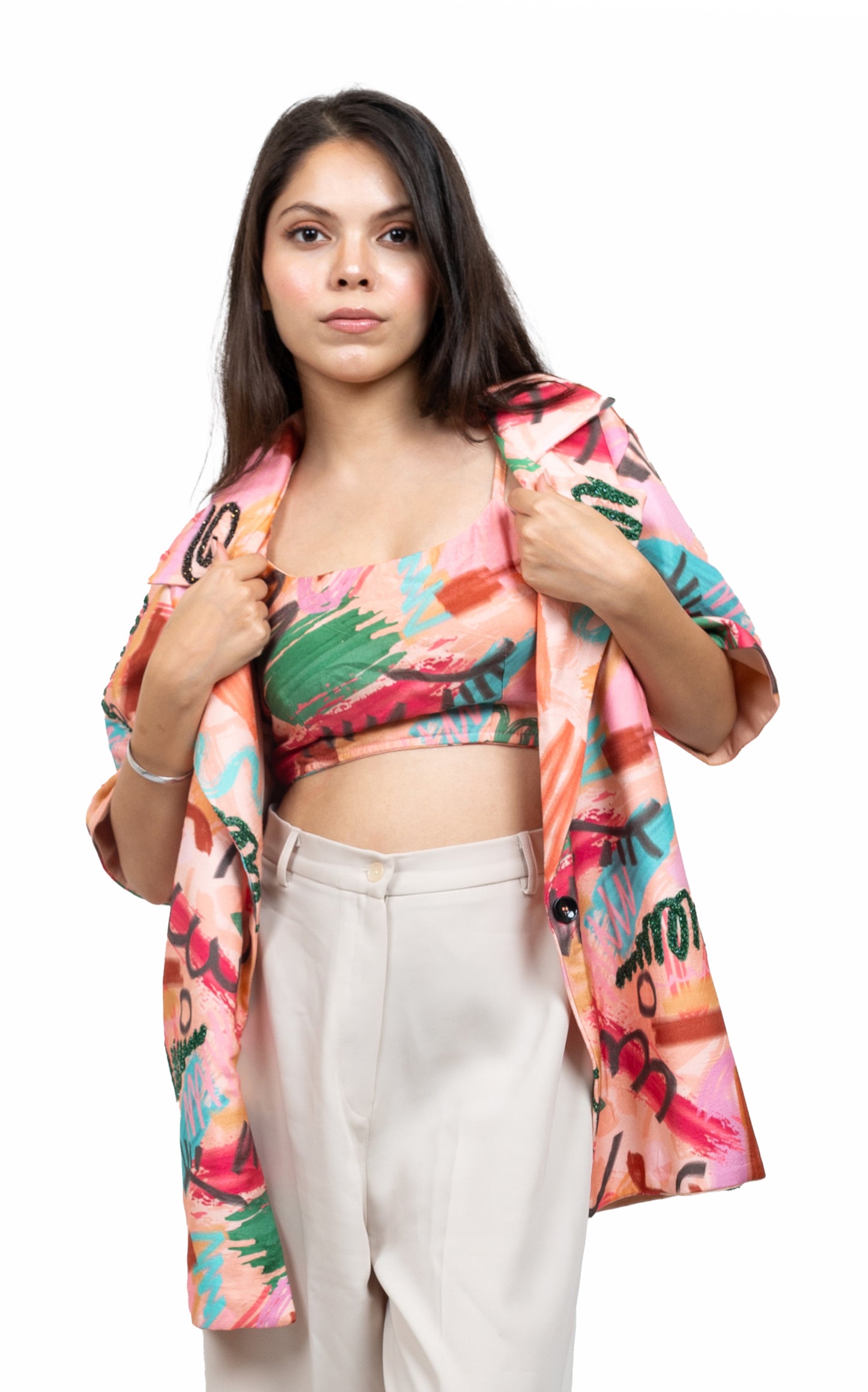 Geometric Print Blazer Three Piece Set Jacket