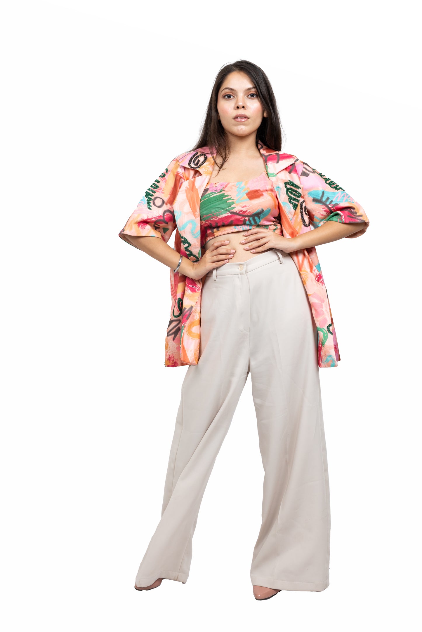 Geometric Print Blazer Three Piece Set Jacket