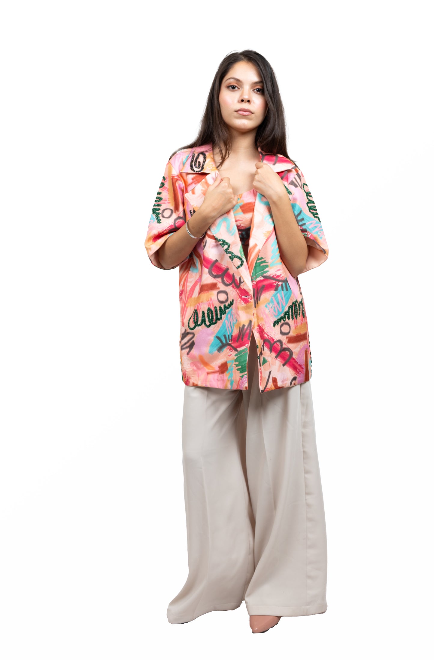 Geometric Print Blazer Three Piece Set Jacket