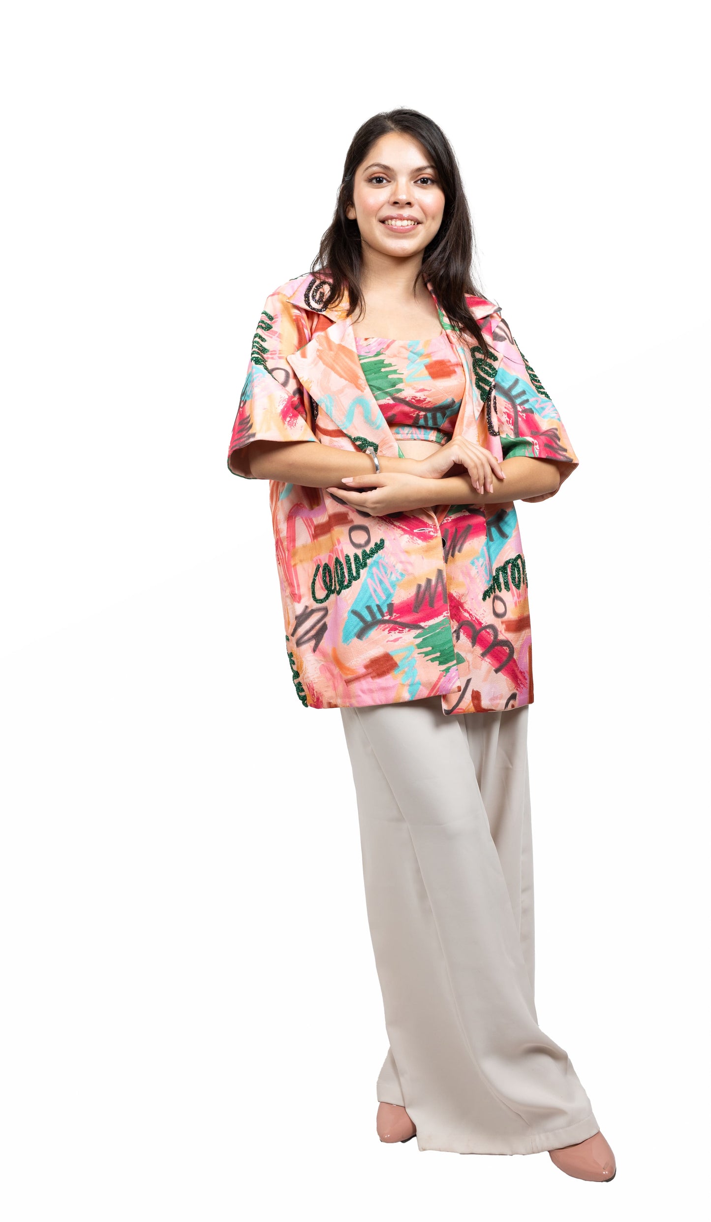 Geometric Print Blazer Set