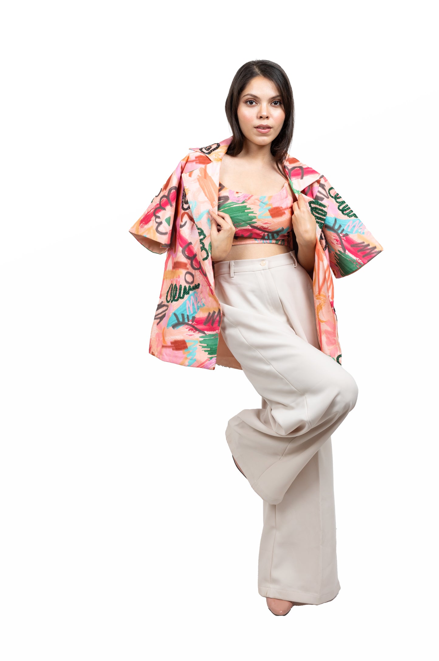 Geometric Print Blazer Three Piece Set Jacket