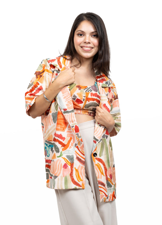 Geometric Print Blazer Set