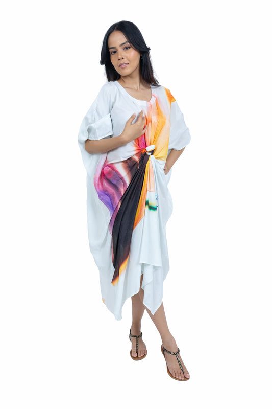 Muslin Printed Knot Kaftan ( Aqua Blue )