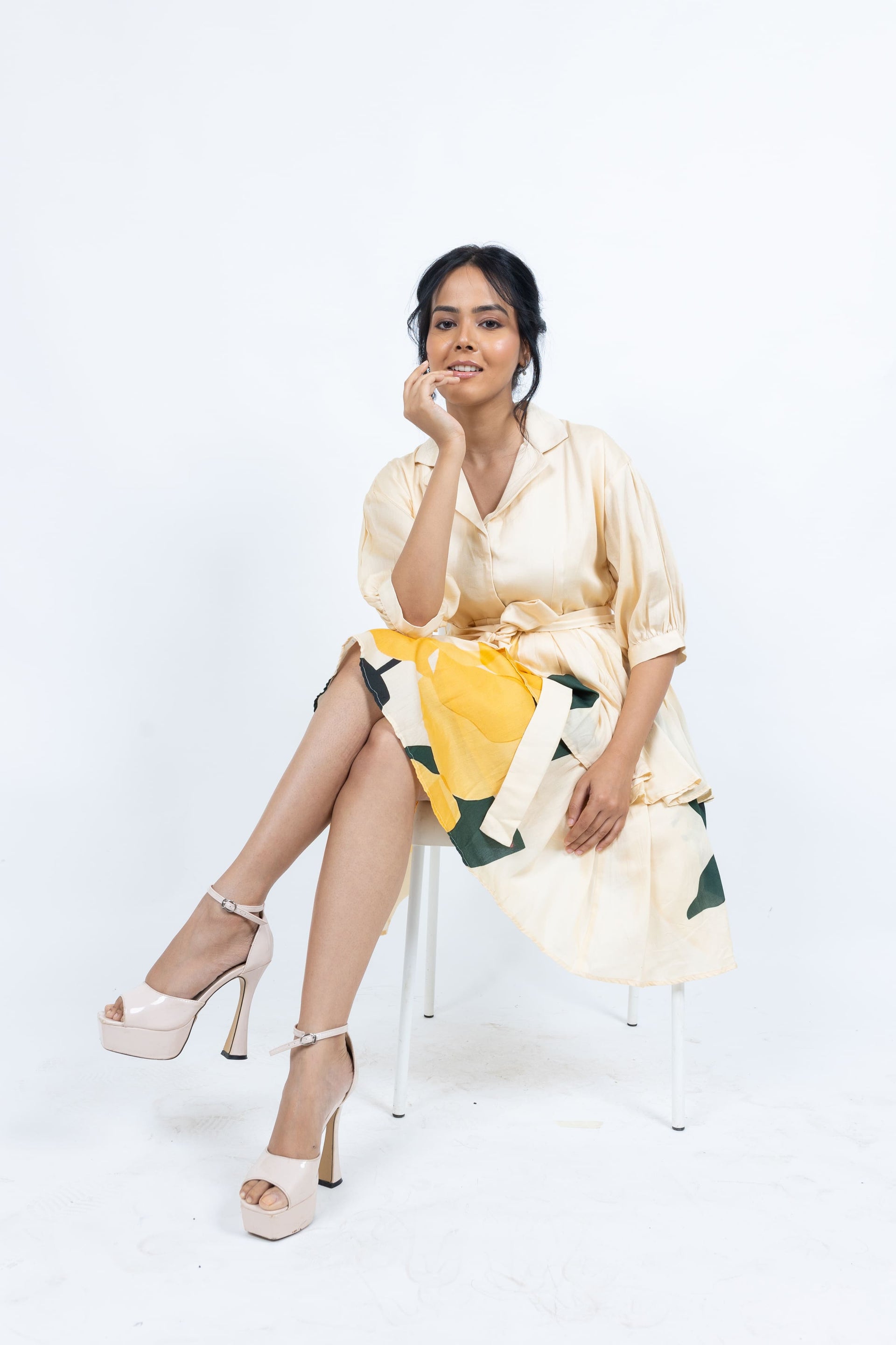 Short yellow frill dress