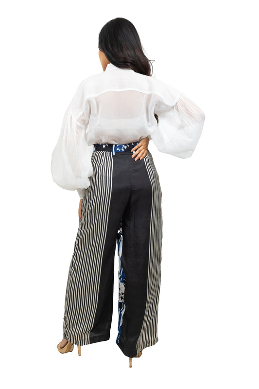 Panel Pant Set with Organza Shirt