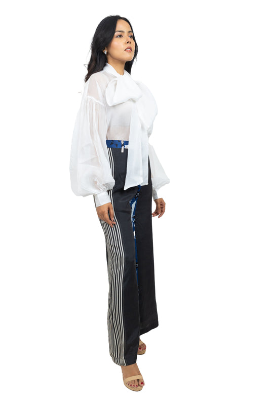 Panel Pant Set with Organza Shirt