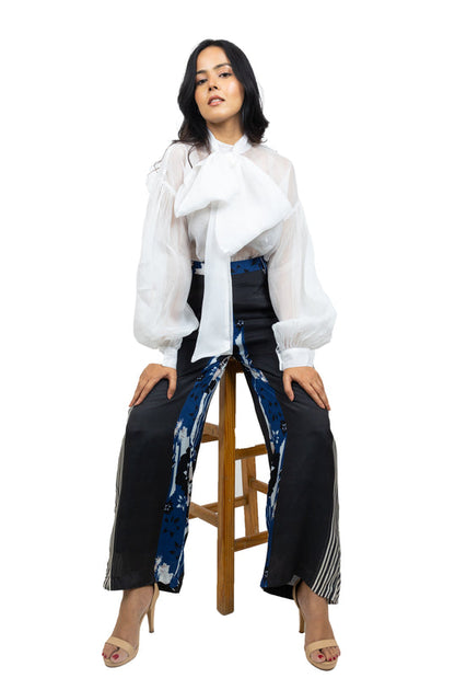 Panel Pant Set with Organza Shirt