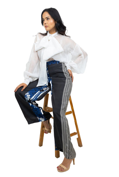 Panel Pant Set with Organza Shirt