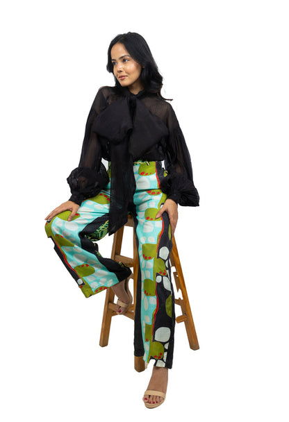 Panel Pant Set with Organza Shirt