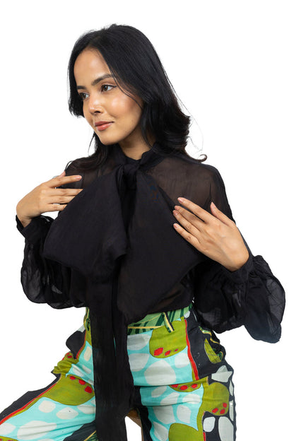 Panel Pant Set with Organza Shirt