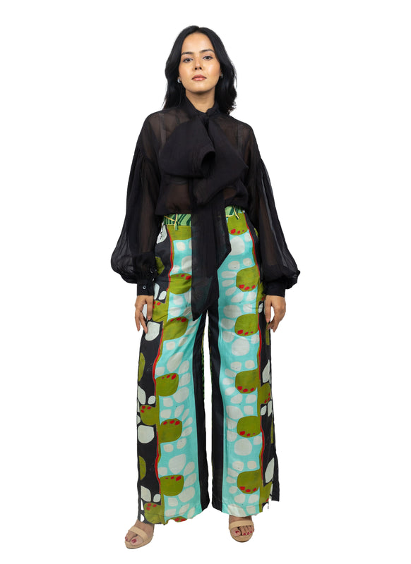 Panel Pant Set with Organza Shirt