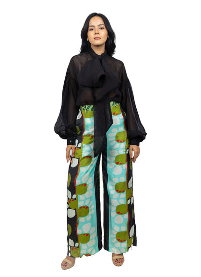 Panel Pant Set with Organza Shirt