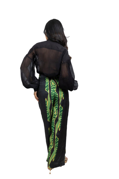 Panel Pant Set with Organza Shirt