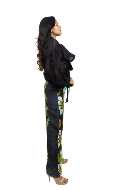 Panel Pant Set with Organza Shirt