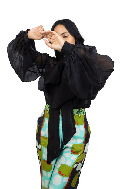 Panel Pant Set with Organza Shirt