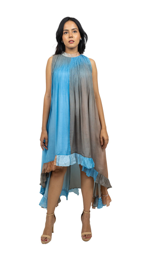 Shaded Asymmetric Frill Dress