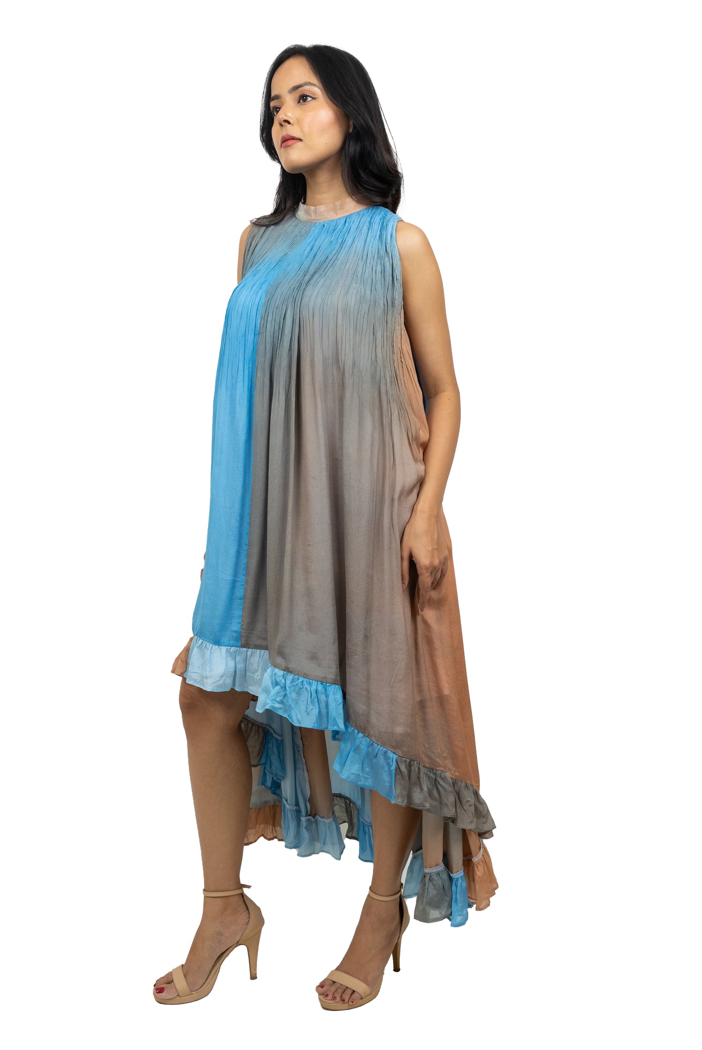 Shaded Asymmetric Frill Dress