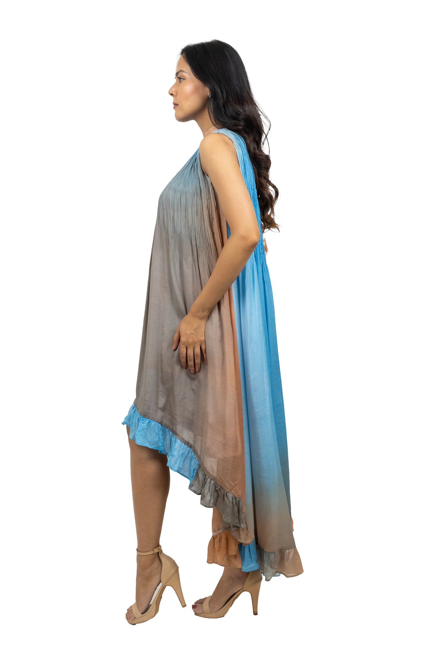 Shaded Asymmetric Frill Dress