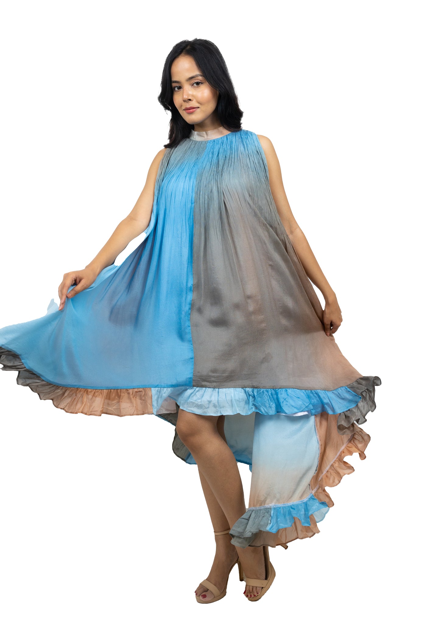 Shaded Asymmetric Frill Dress