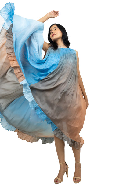 Shaded Asymmetric Frill Dress