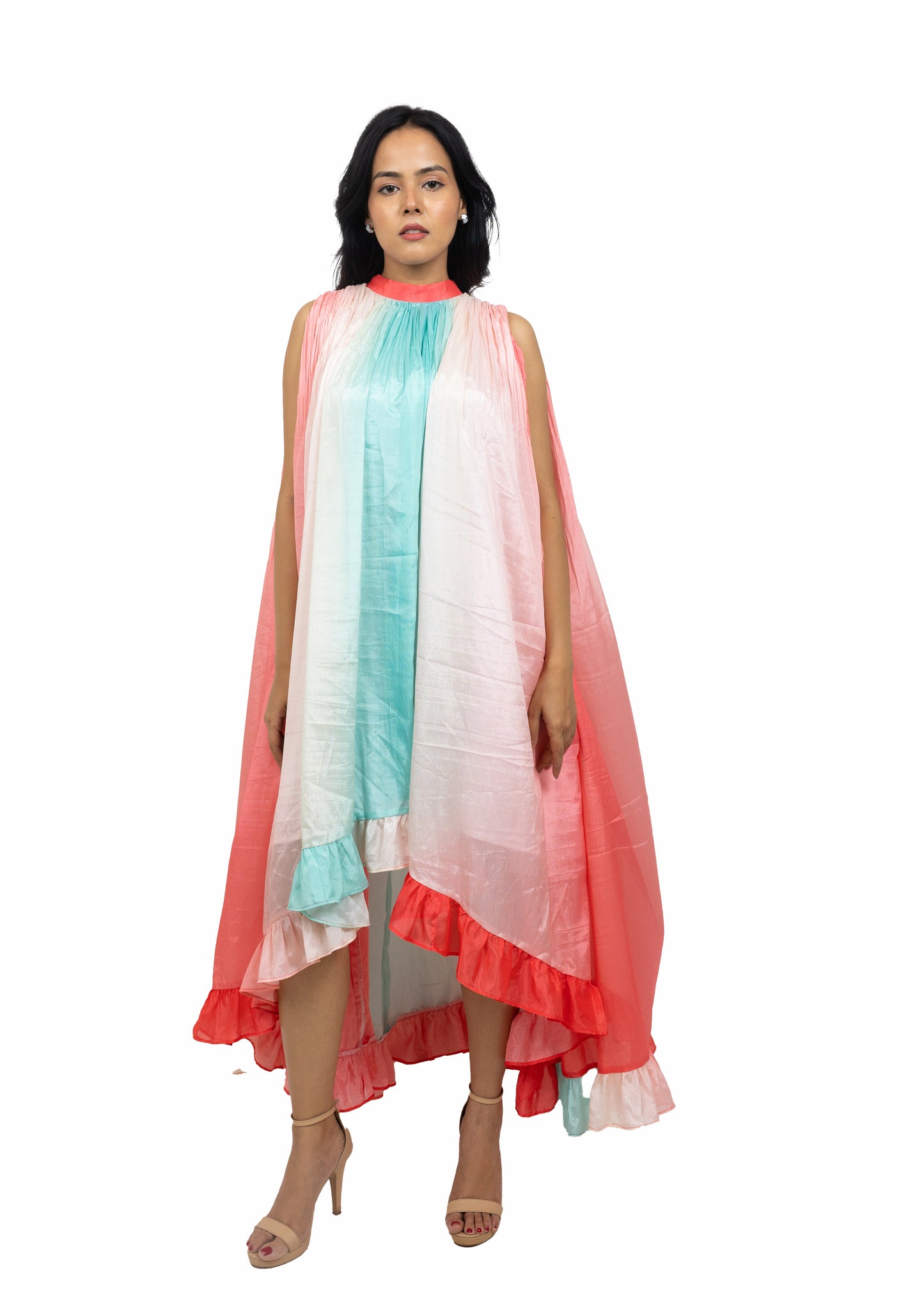 Shaded Asymmetric Frill Dress