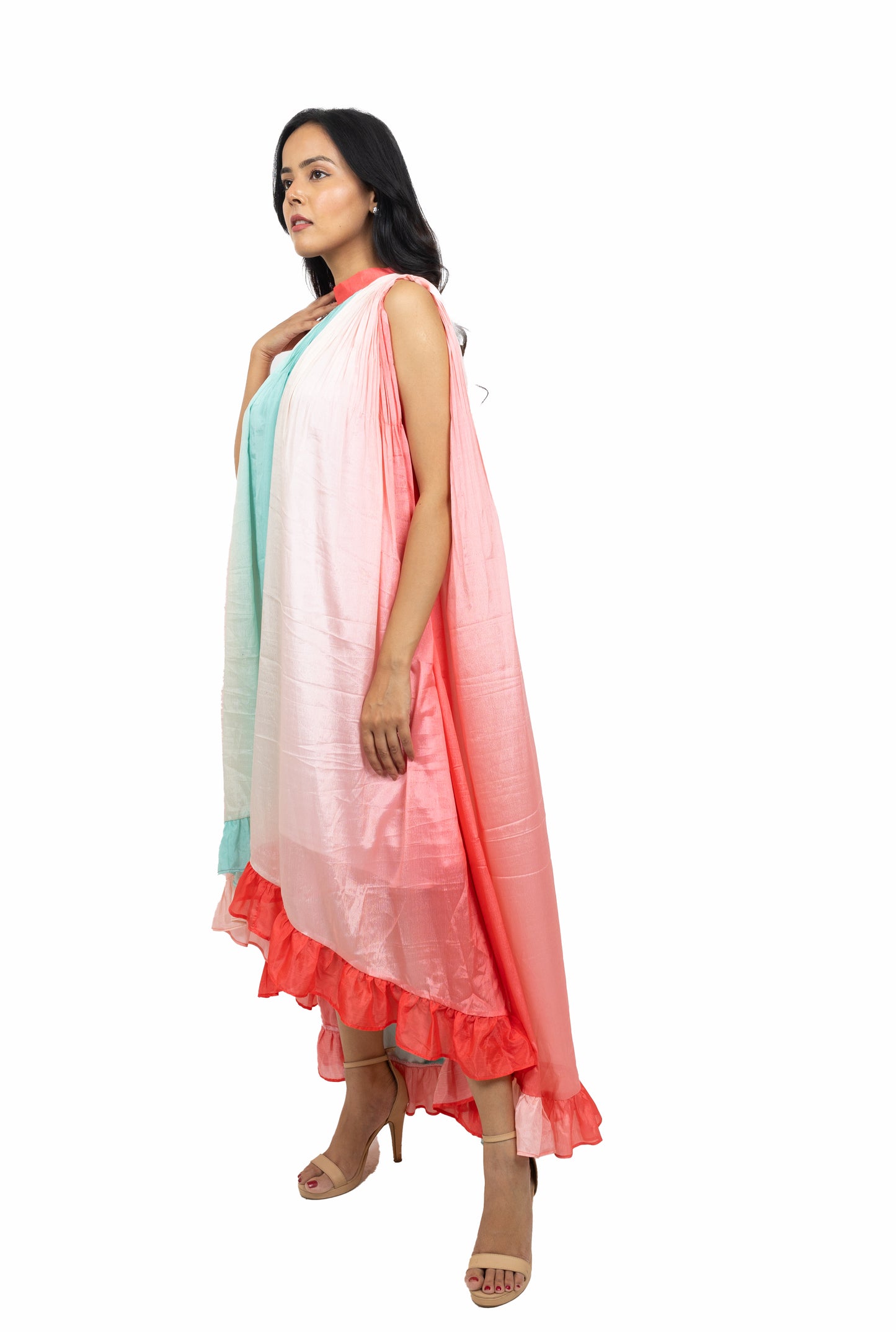 Shaded Asymmetric Frill Dress
