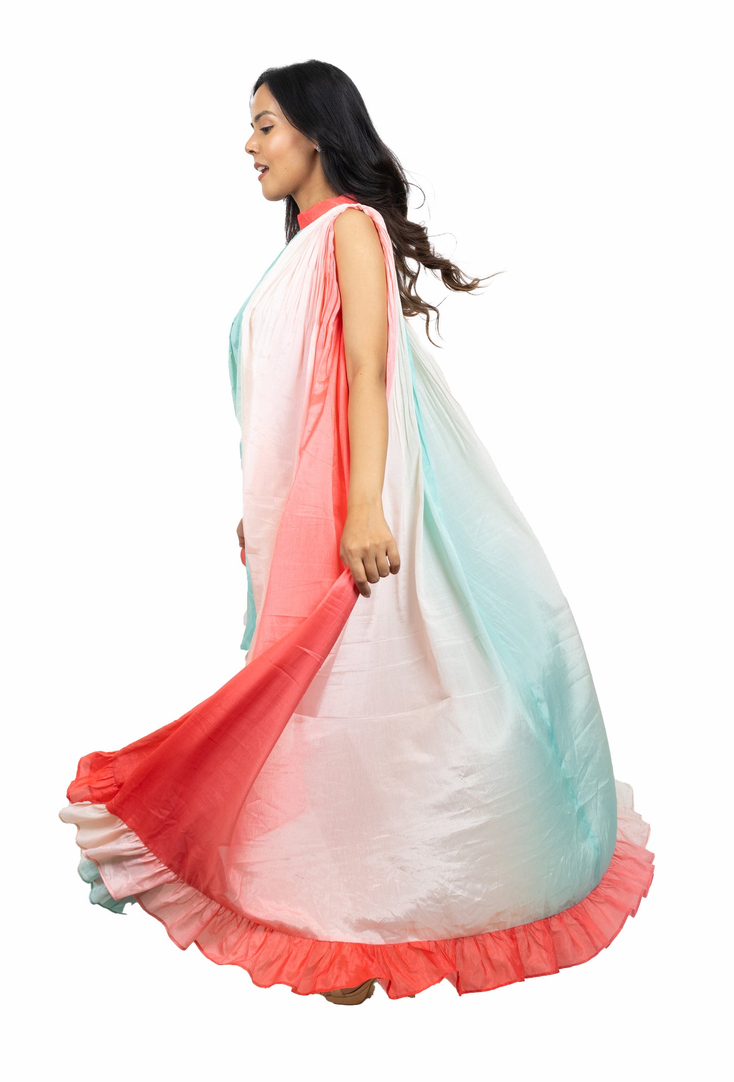 Shaded Asymmetric Frill Dress