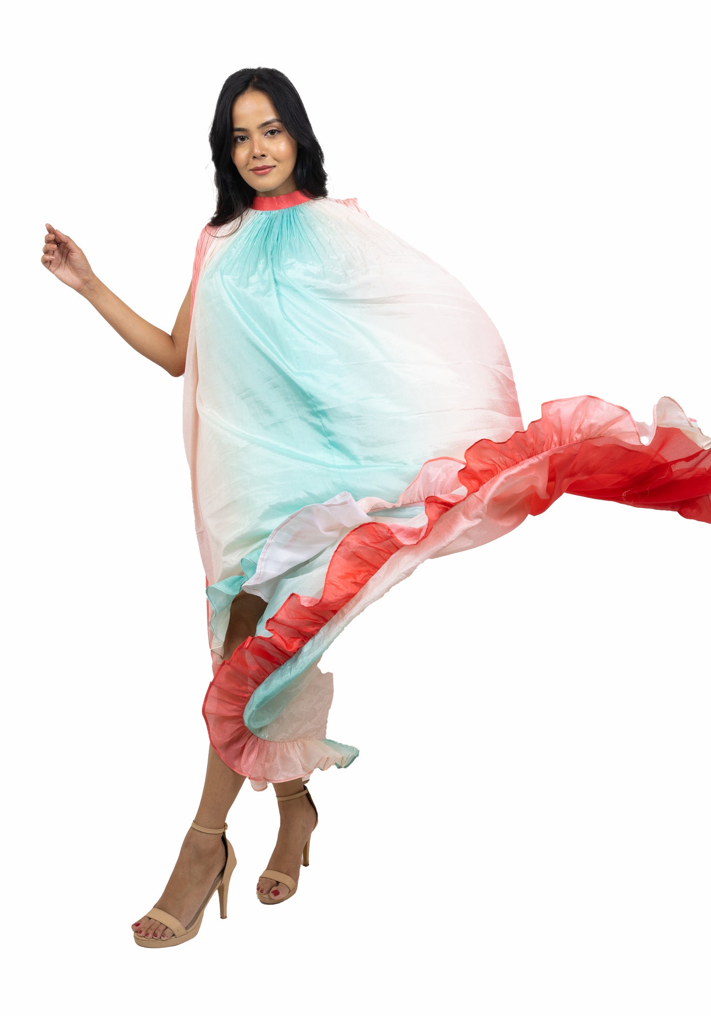 Shaded Asymmetric Frill Dress