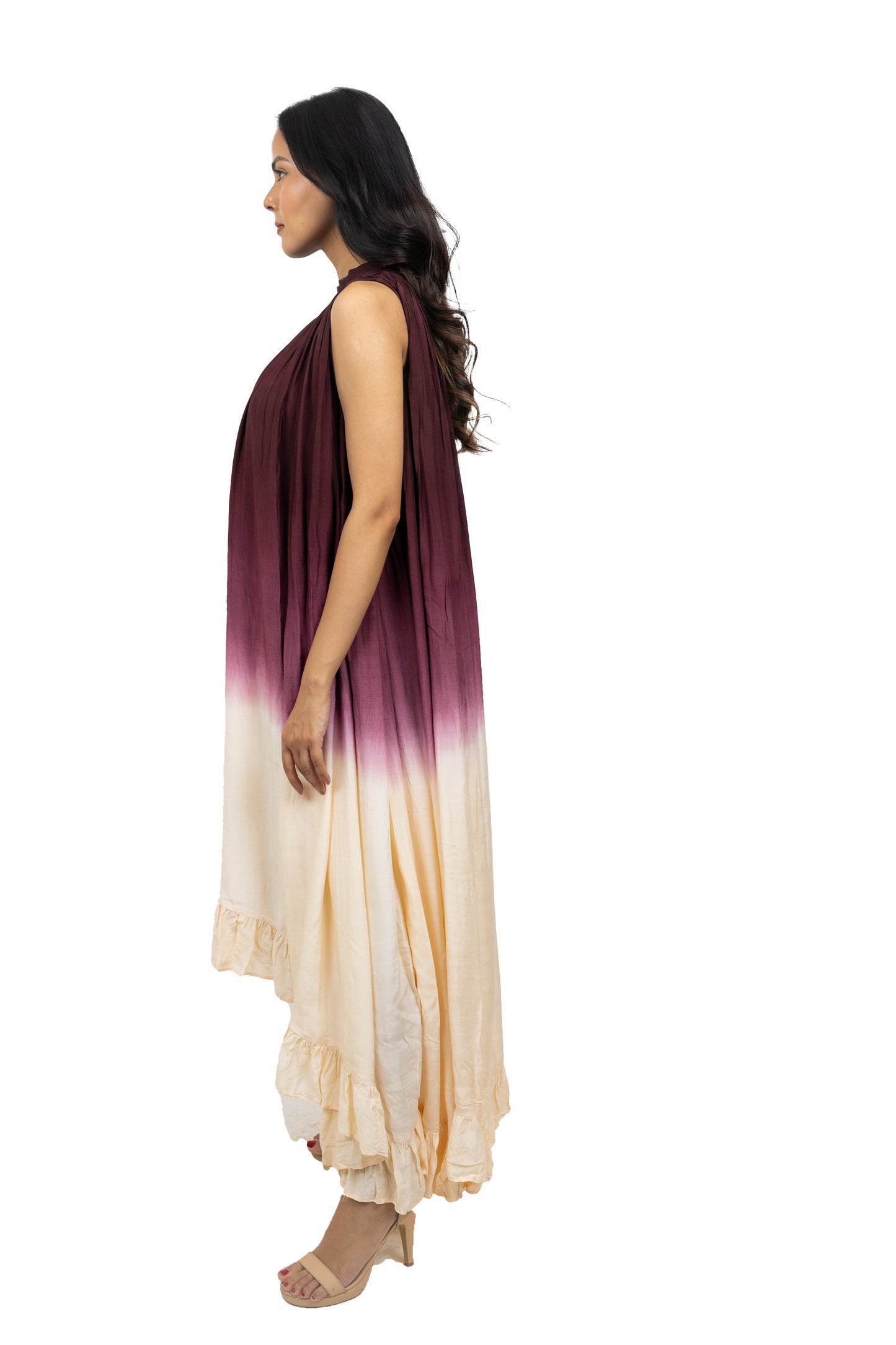 Shaded Asymmetric Frill Dress