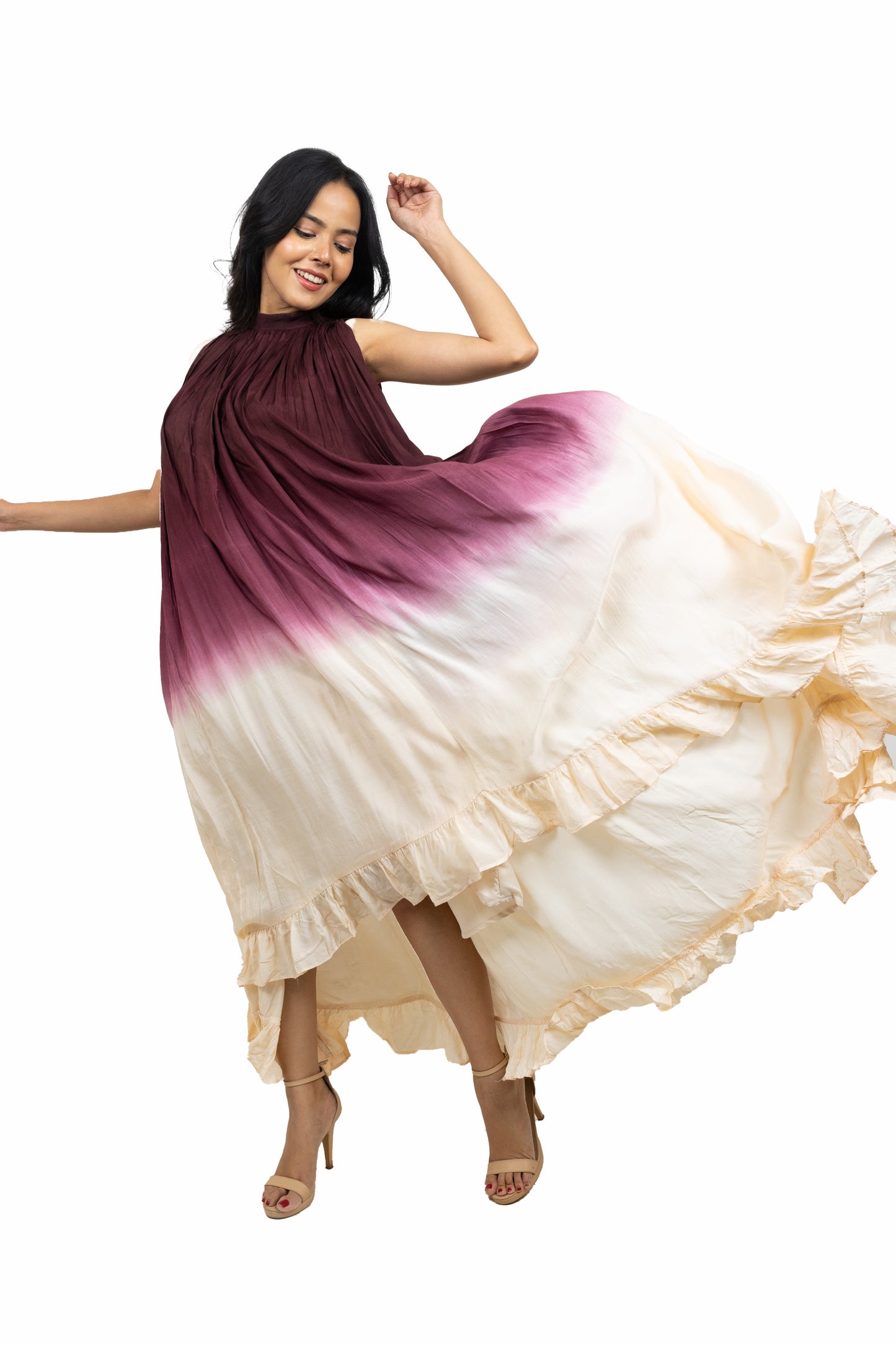 Shaded Asymmetric Frill Dress