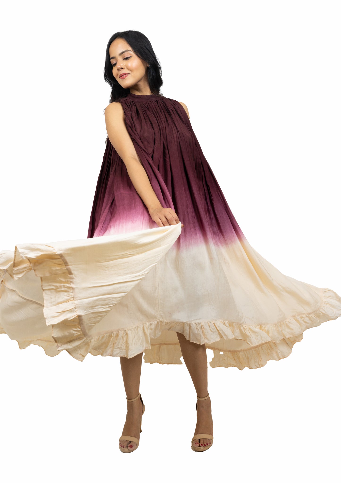 Shaded Asymmetric Frill Dress