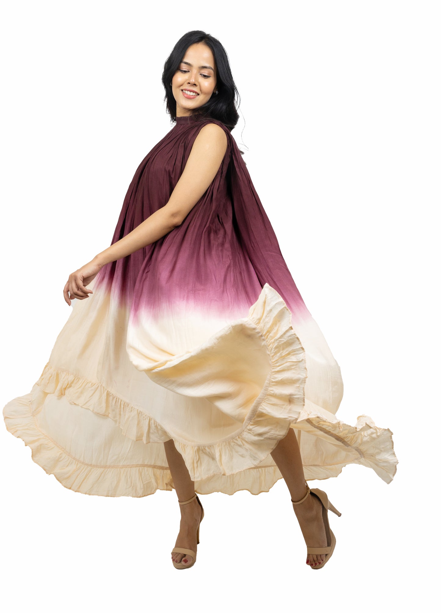 Shaded Asymmetric Frill Dress