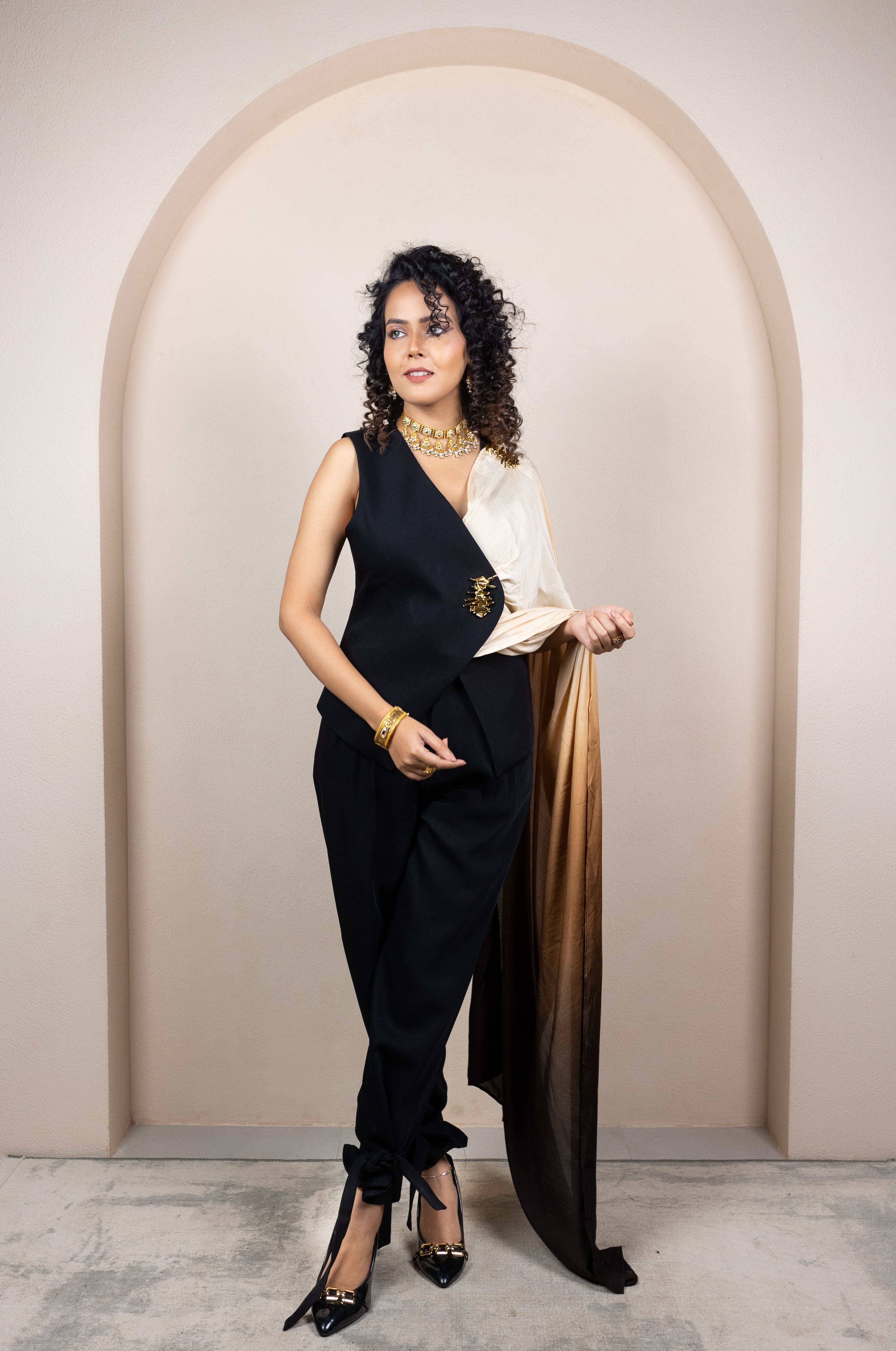 Colorblock Draped Ensemble