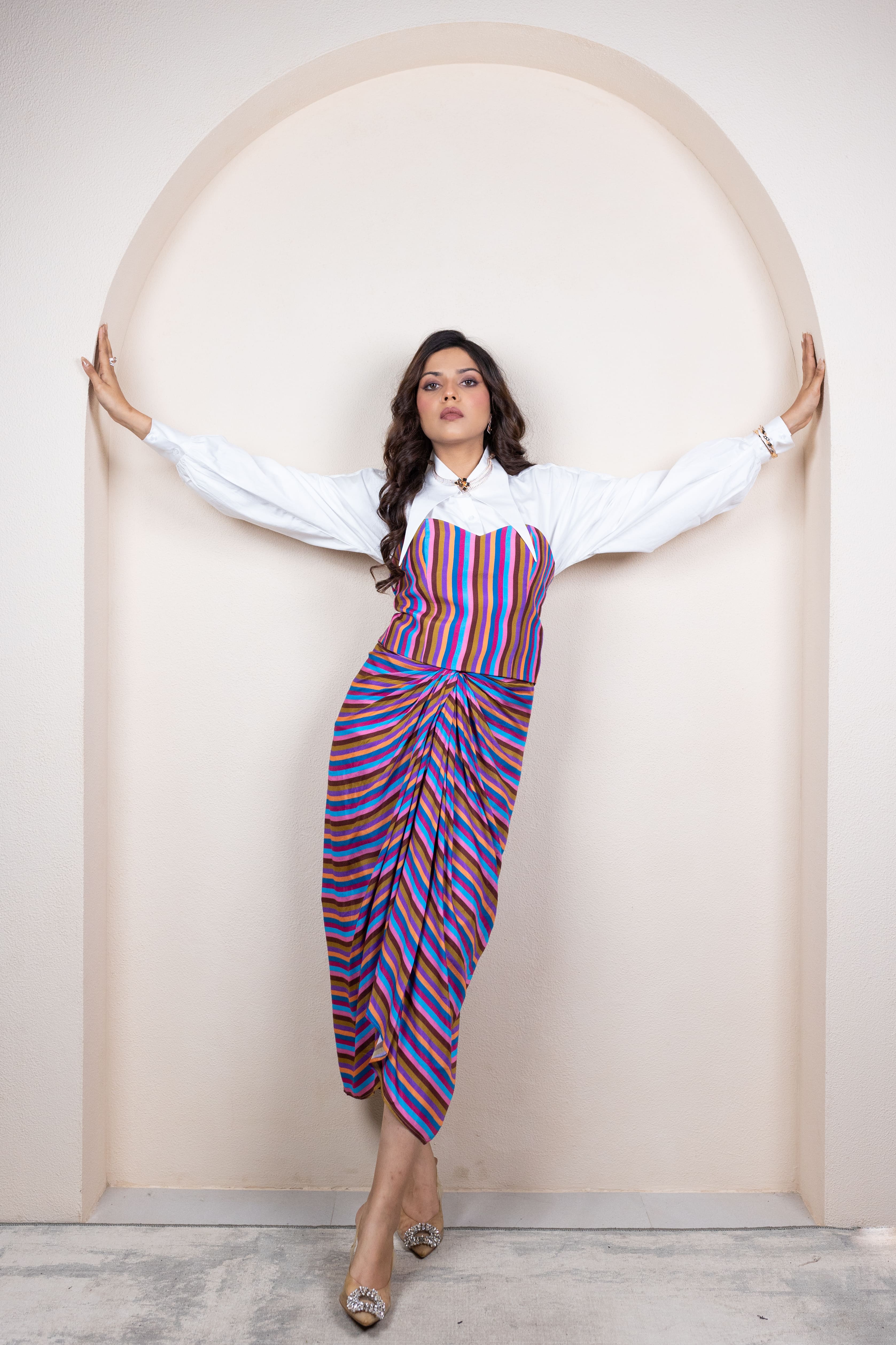 Stripe Drape Skirt 3 Piece Set