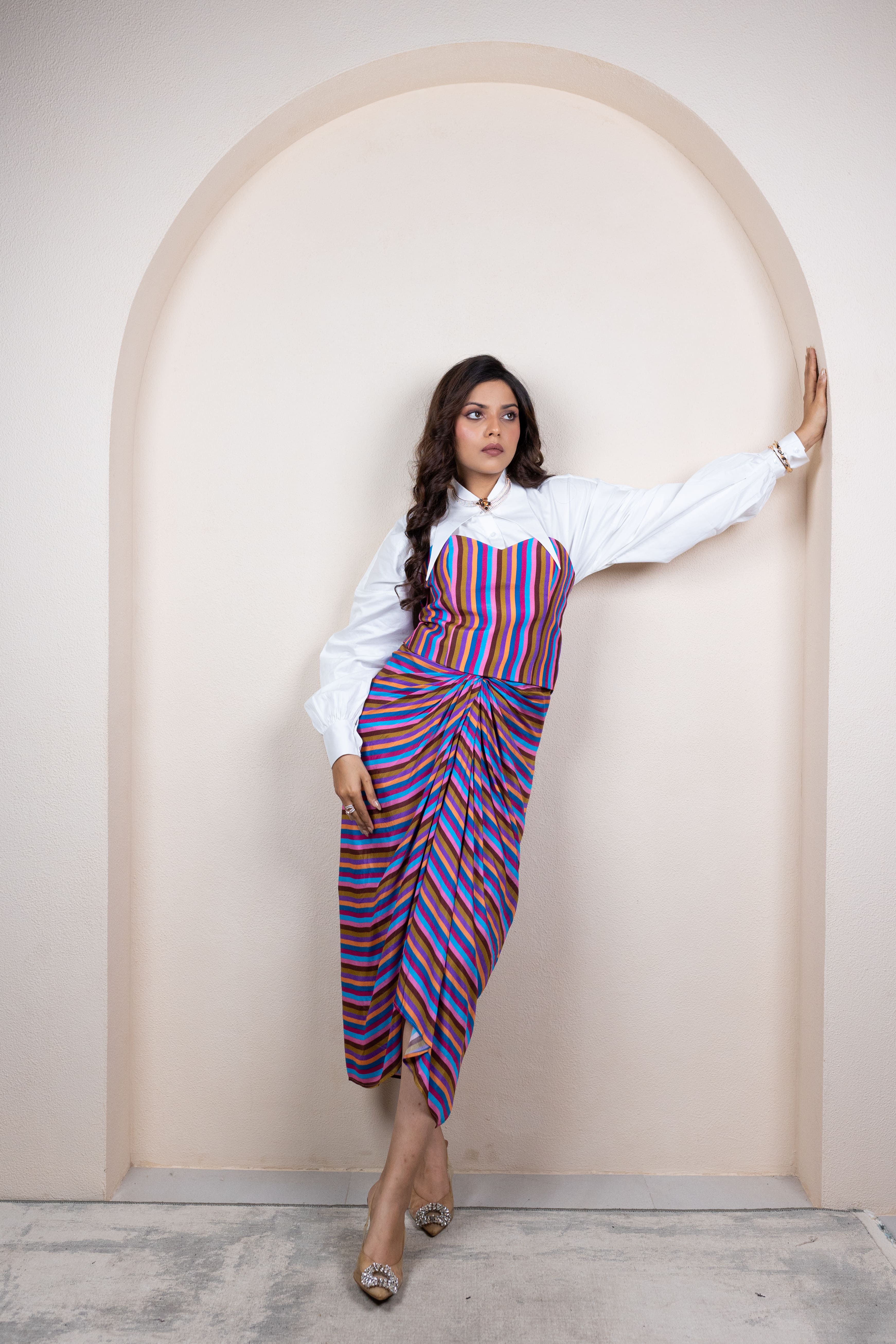 Stripe Drape Skirt 3 Piece Set