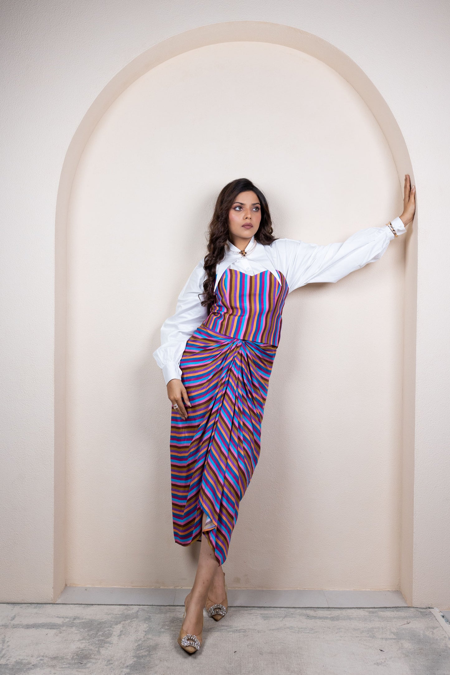 Stripe Drape Skirt 3 Piece Set