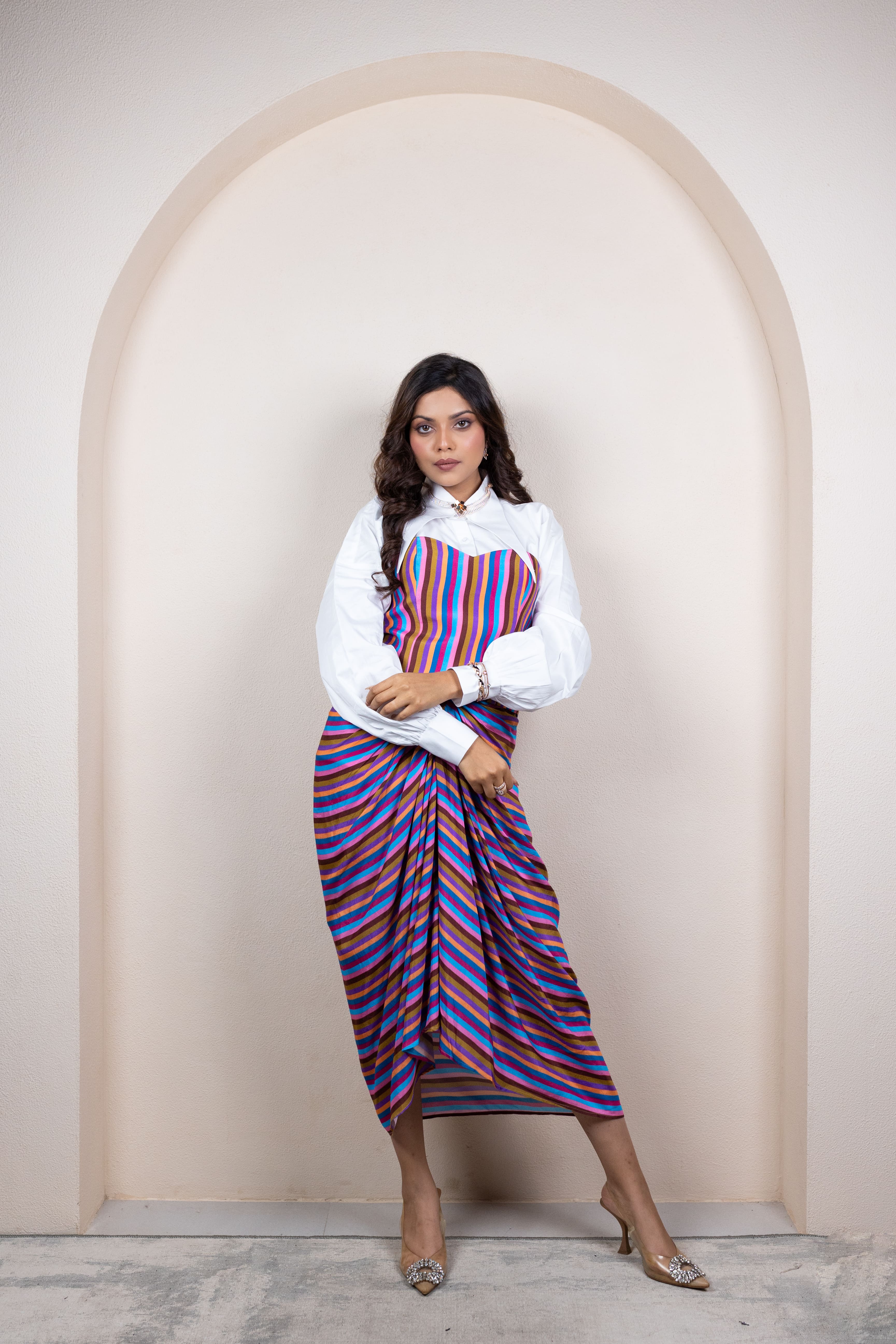 Stripe Drape Skirt 3 Piece Set