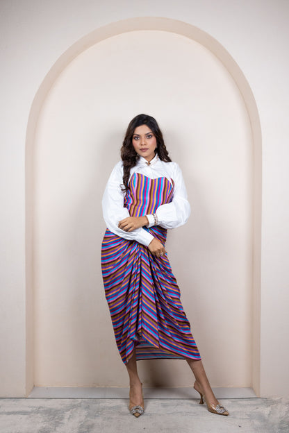 Stripe Drape Skirt 3 Piece Set