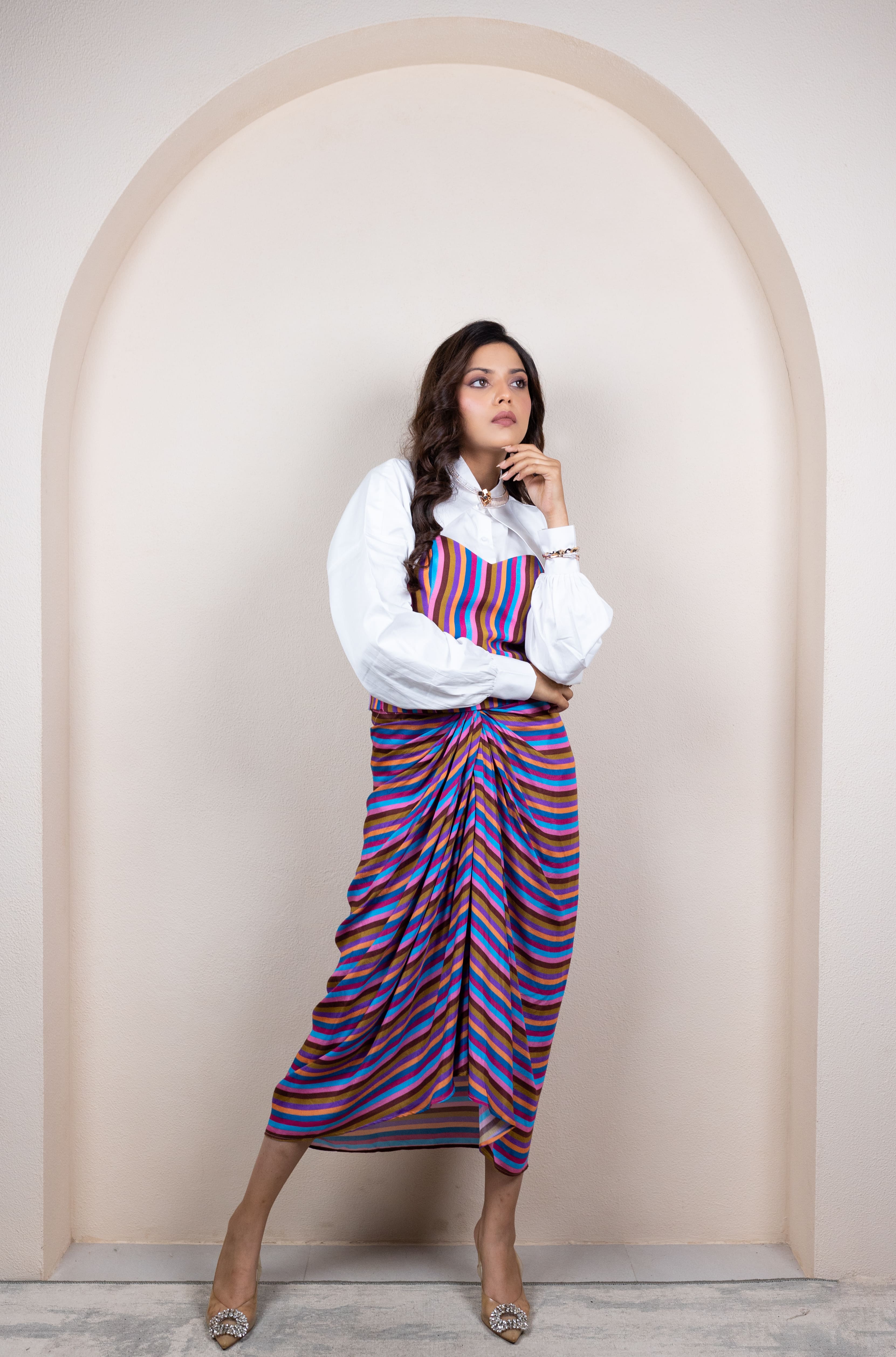 Stripe Drape Skirt 3 Piece Set