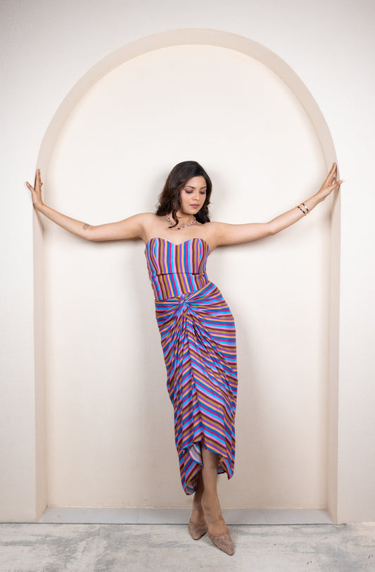 Striped Drape Skirt with Corset