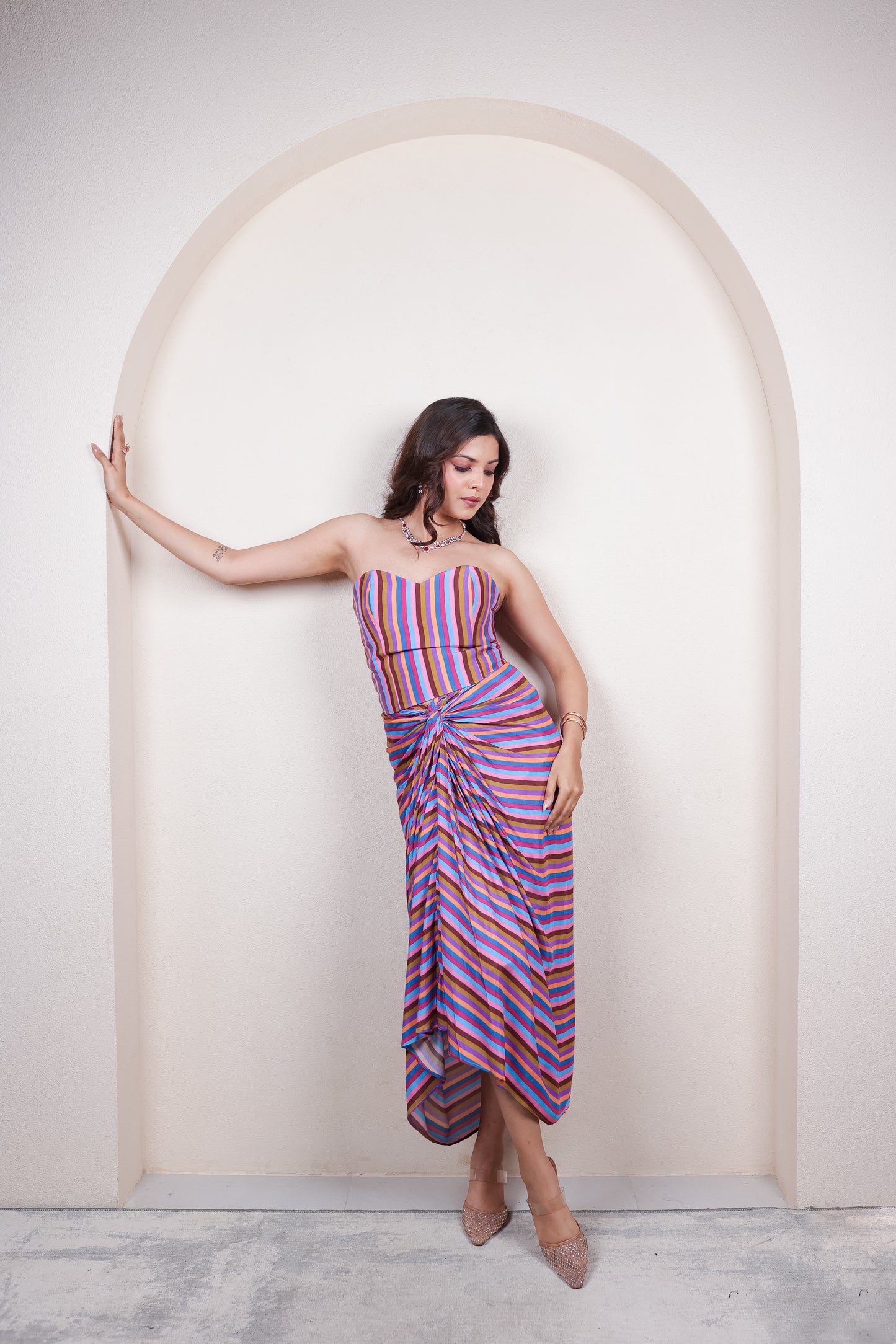 Striped Drape Skirt with Corset