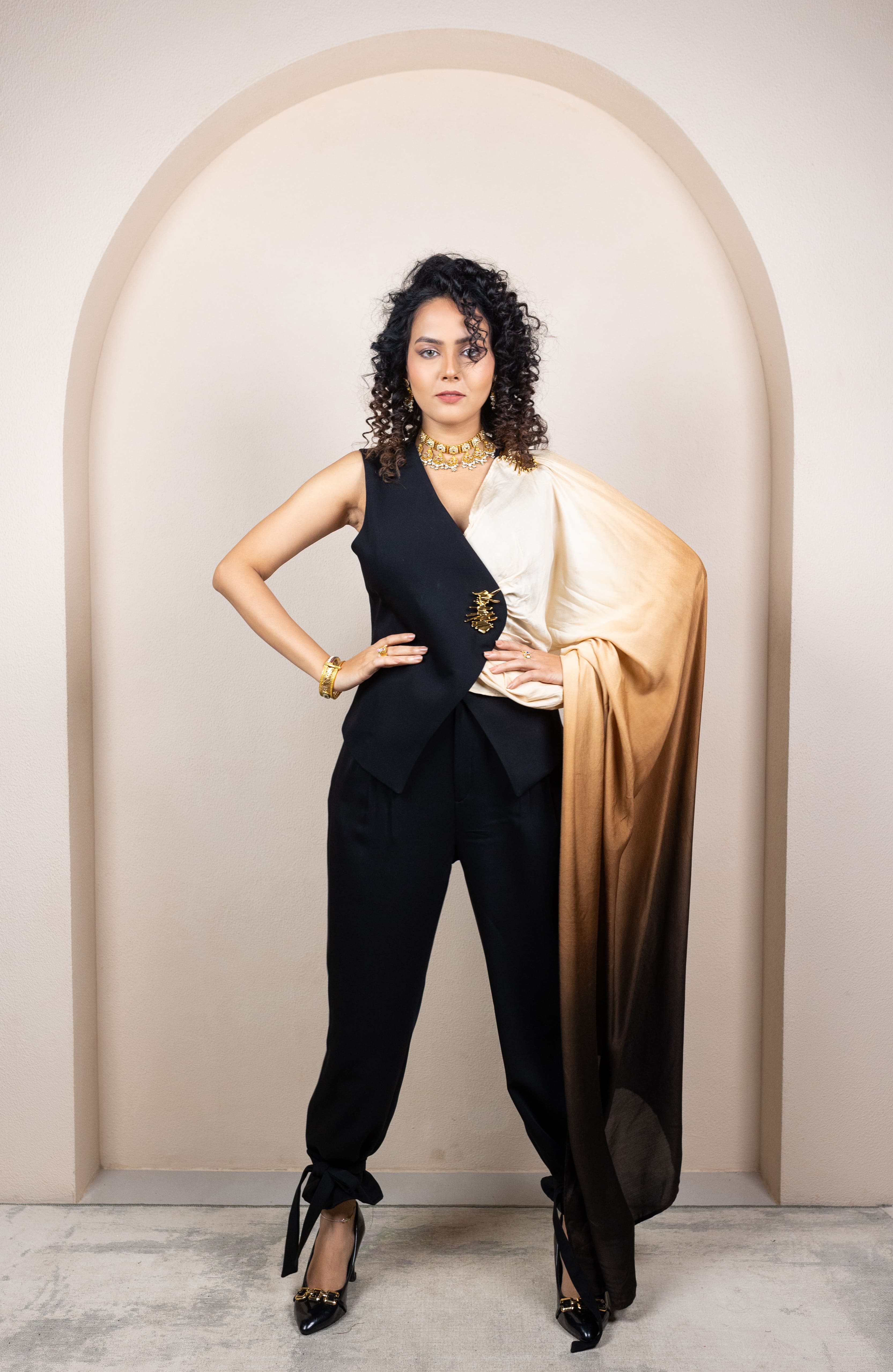 Colorblock Draped Ensemble