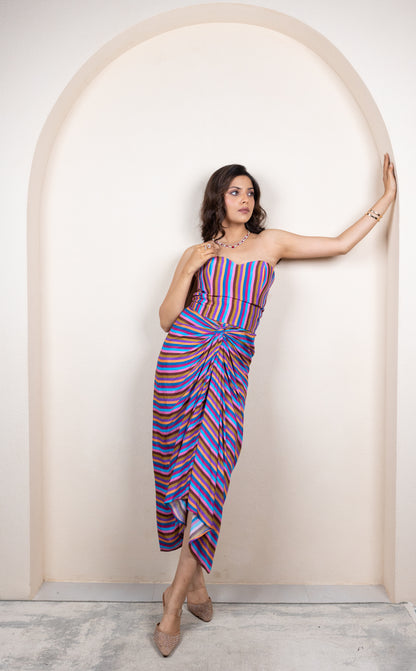 Striped Drape Skirt with Corset
