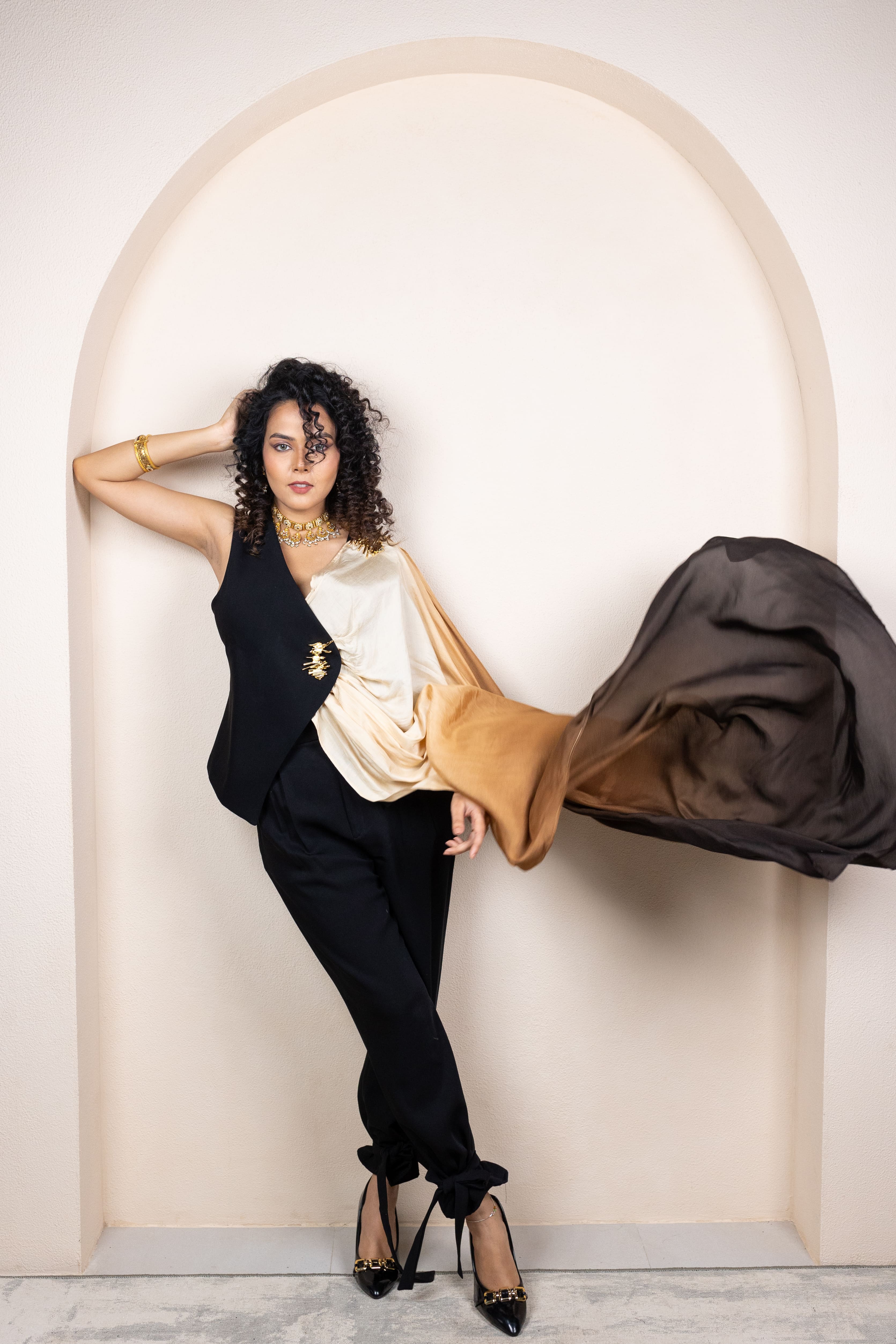 Colorblock Draped Ensemble